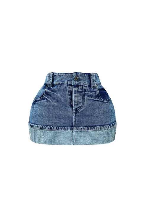 Set The Mood Rhinestone Denim Mini Skirt